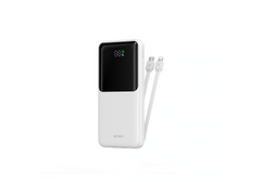 WiWU Wi-P081 Essen Series 10000mAh Power Bank 22.5W – Built-in USB-C & Lightning Cables, LED Digital Display, White - 18 Months Warranty