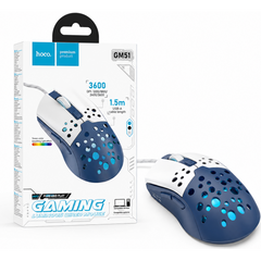 HOCO GM51 Sky Gaming Wired Mouse 3600 DPI 6-Button White/Blue