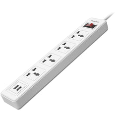 Huntkey SSZ507 Universal Power Strip 4x Outlet + 2x USB Charging Ports AC 220-240V Surge Protector 3M - White