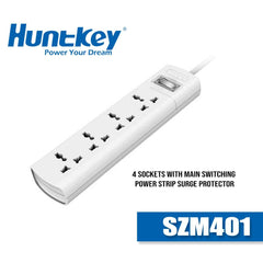 Huntkey SZM401 Universal Power Strip 4x Outlet AC 220-240V Surge Protector 1.5M - White