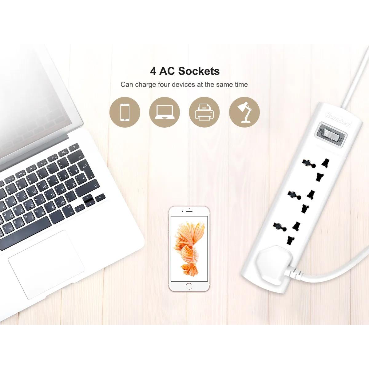 Huntkey SZM401 Universal Power Strip 4x Outlet AC 220-240V Surge Protector 1.5M - White Huntkey SZM401 Universal Power Strip 4x Outlet AC 220-240V Surge Protector 1.5M - White