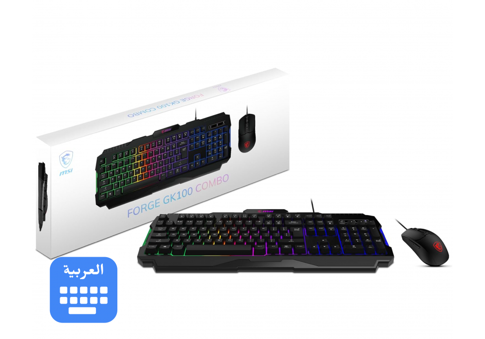 MSI Forge GK100 Combo AR-ENG – Gaming RGB Keyboard & Mouse Set, 19-Key Anti-Ghosting, 6400 DPI Optical Sensor