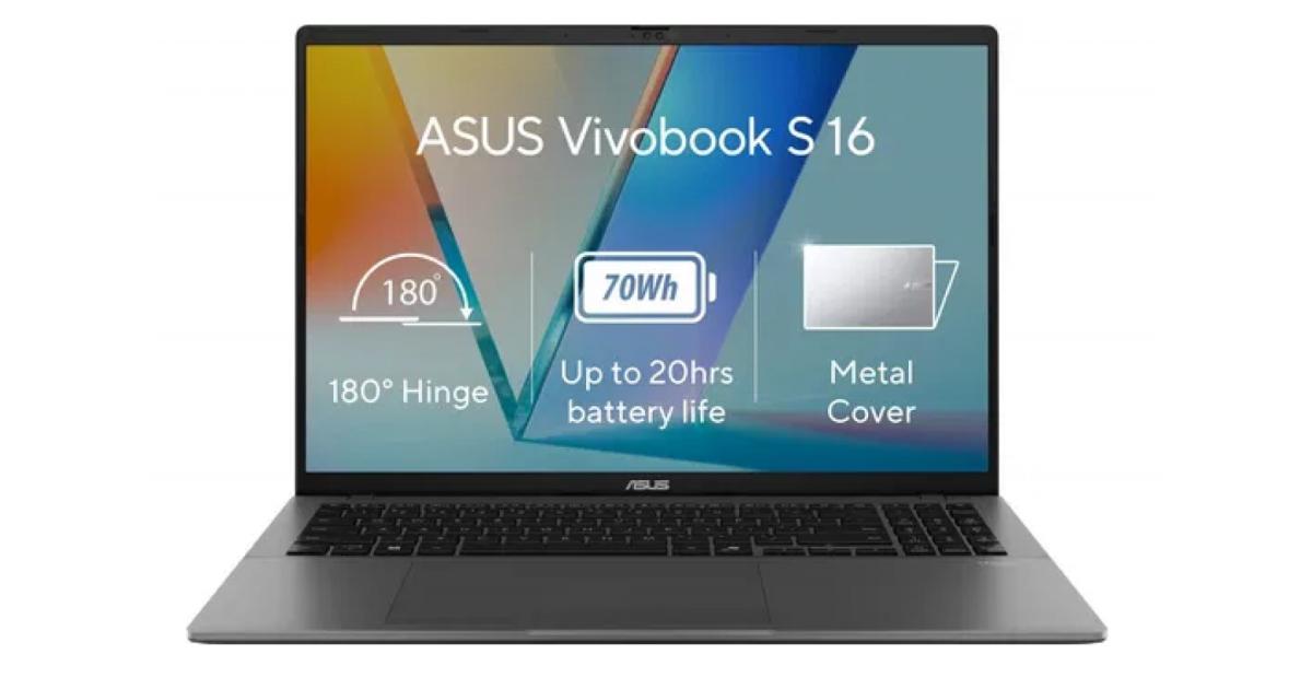 ASUS Vivobook S16,16"IPS FHD+ (1920 x 1200) @144Hz, Intel Core 7 processor 240H, Intel® UHD Graphics, 16GB DDR5 RAM, 512GB M.2 PCIe NVMe Gen4 - Matte Gray Laptop